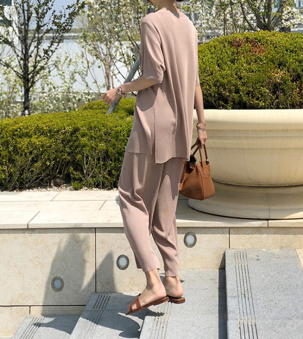 Casual Two-Piece Suit and Wide-Leg Pants