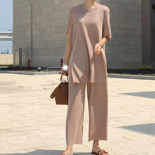 Casual Two-Piece Suit and Wide-Leg Pants