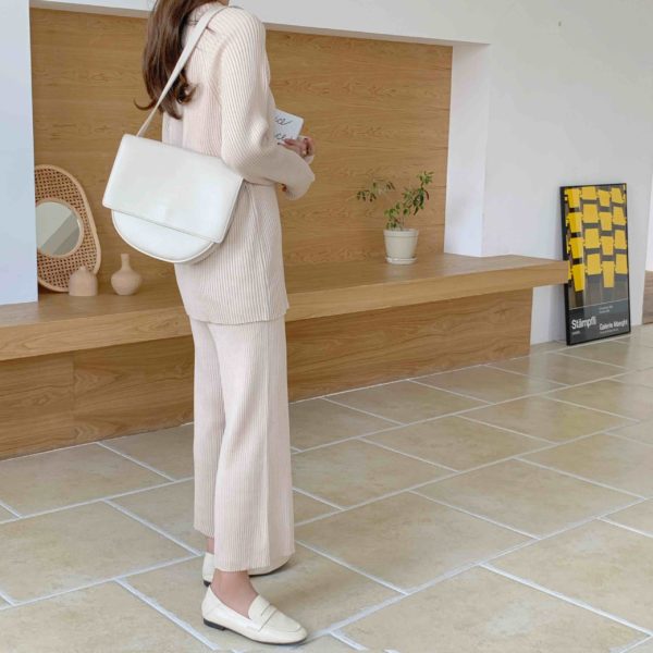 Creamy Elegant Ribbed Knit 2 Piece Set