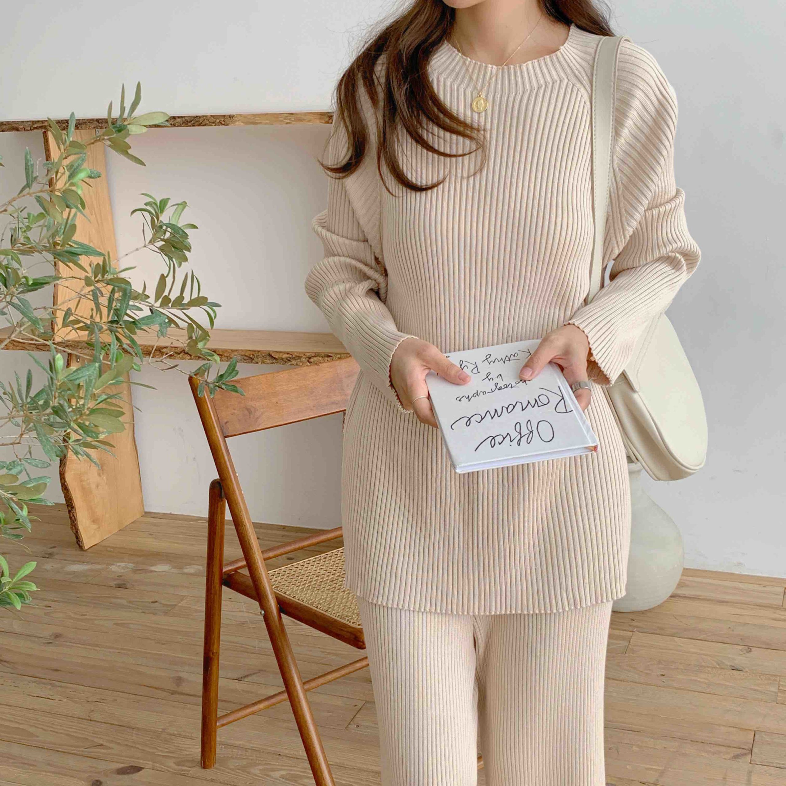 Creamy Elegant Ribbed Knit 2 Piece Set – after MODA