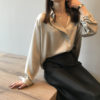 Solid Long Sleeves Satin Blouse