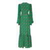 Floral Print Lantern Sleeve Green Maxi Dress