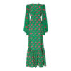 Floral Print Lantern Sleeve Green Maxi Dress_main
