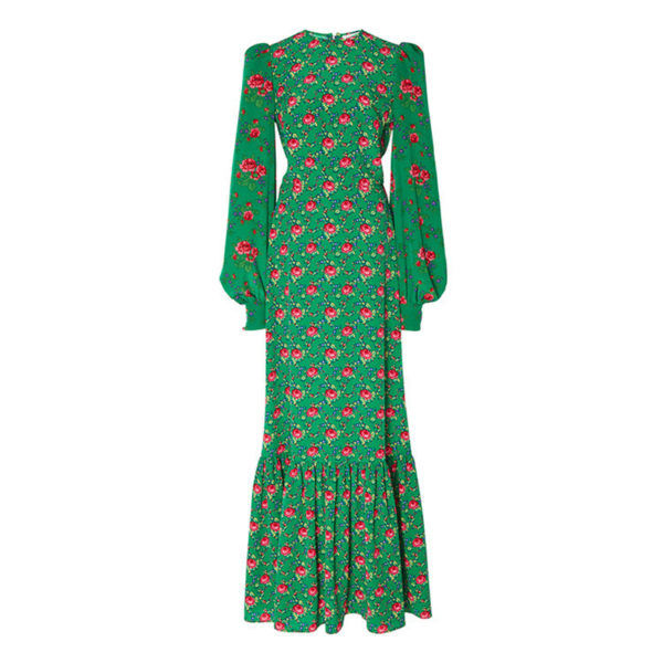 Floral Print Lantern Sleeve Green Maxi Dress main