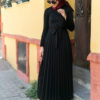 Long Pleated Maxi Dress with Belt_3_Black