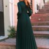Long Pleated Maxi Dress with Belt_4
