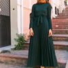 Long Pleated Maxi Dress with Belt_7_Green