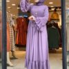 Scoop Neck Pleated Flare Dress_2_Light Purple