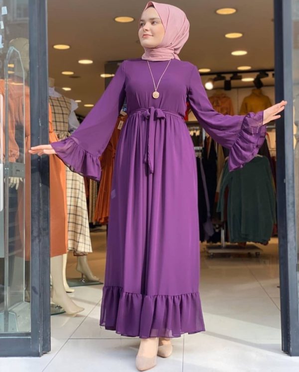 Scoop Neck Pleated Flare Dress_3_Featured_Dark Purple