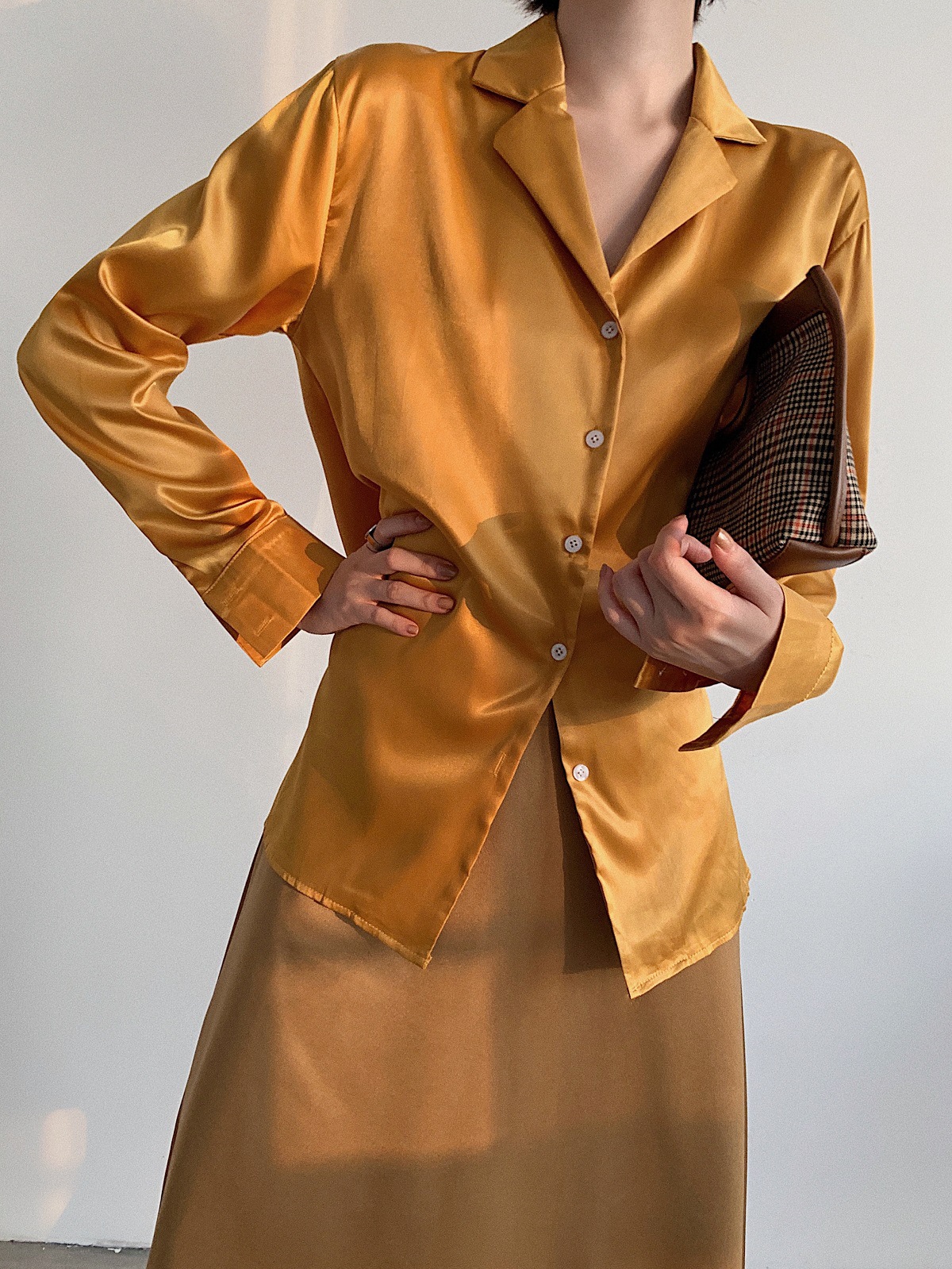 mustard silk shirt
