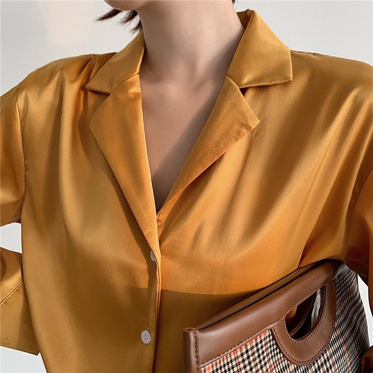 Silky Classic-Fit Mustard Yellow Blouse | After Moda