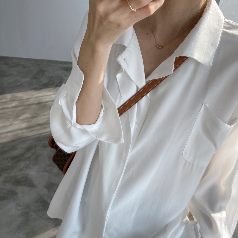 Spring Button Up Loose Long Sleeve Blouse | After Moda