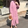 Women’s Basic Solid Loose Shirt Dress _2_Pink
