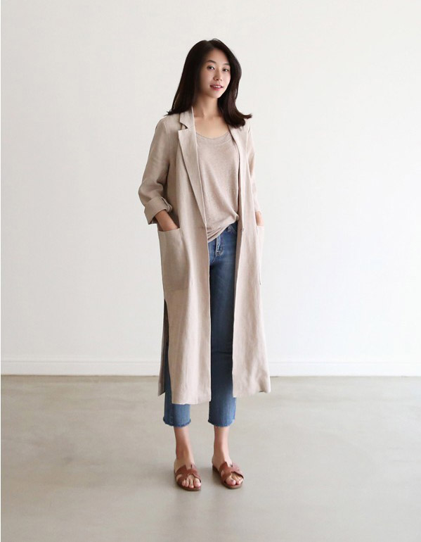 Women’s Lapel Neck Long Sleeve Linen Jacket-5