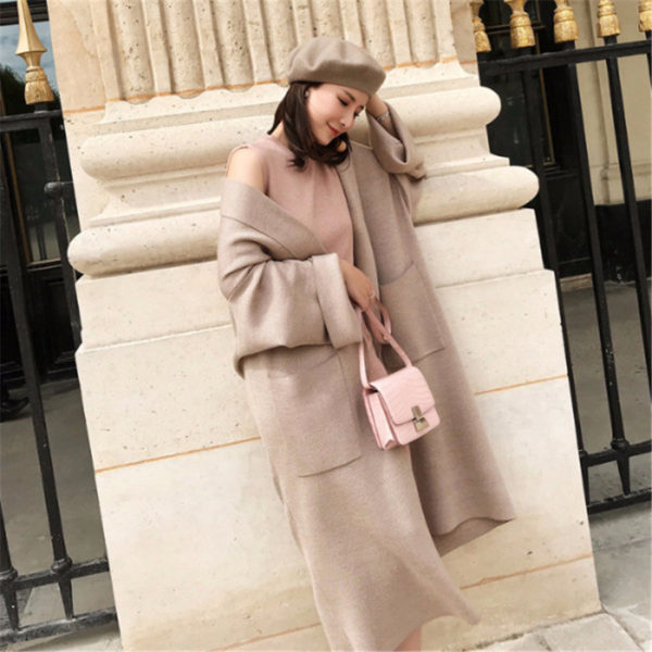 Creamy Mid-length Loose Cardigan Sweater_1_Featured