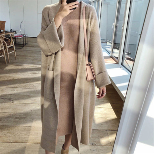 Creamy Mid-length Loose Cardigan Sweater - Image 11