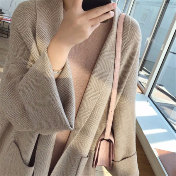 Creamy Mid-length Loose Cardigan Sweater - Image 10
