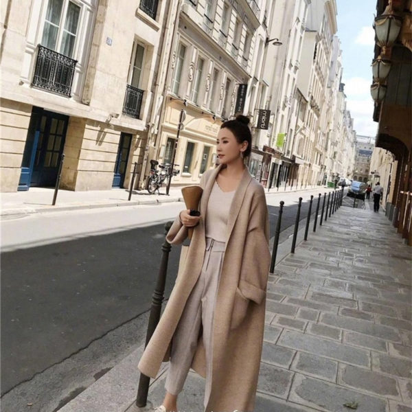 Creamy Mid-length Loose Cardigan Sweater - Image 9