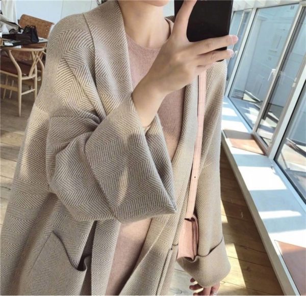 Creamy Mid-length Loose Cardigan Sweater - Image 12