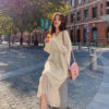 Elegant V-neck Loose Sweater Dress with Ruffles_5
