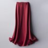 High Waist Solid Satin Skirt_4_Maroon