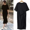 Plus Size Casual Long Midi Shirt Dress_ 4_Black