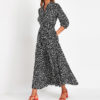 Button Through Collar Three Quarter Sleeve Maxi Dress_2_Black