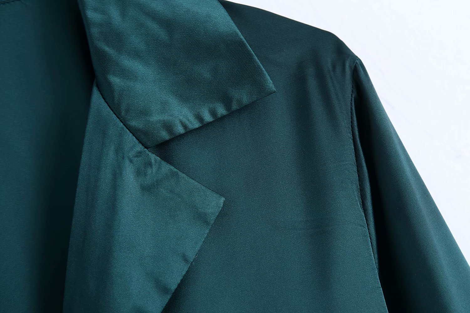 Emerald Green Satin Midi Long Sleeve Shirt Dress 3