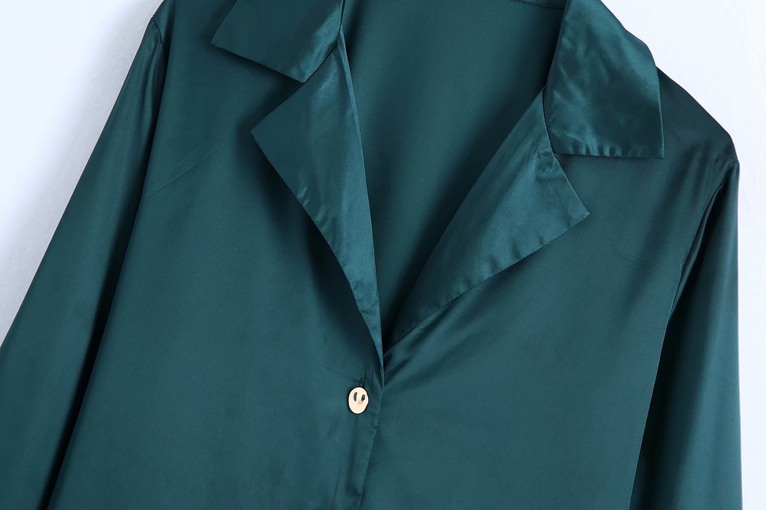 Emerald Green Satin Midi Long Sleeve Shirt Dress 4
