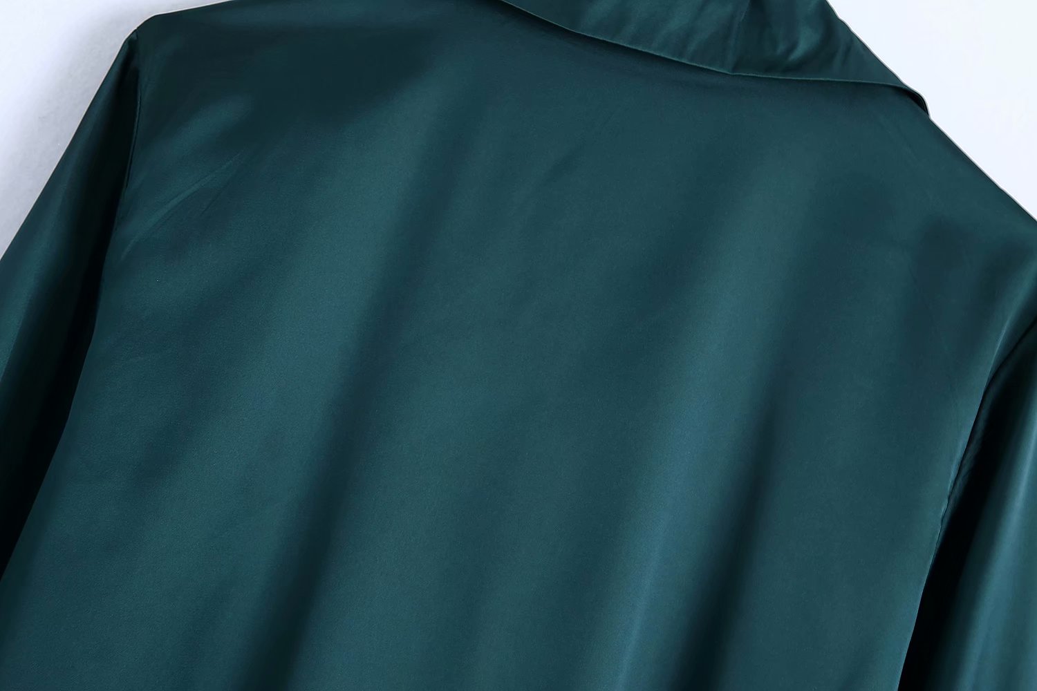 Emerald Green Satin Midi Long Sleeve Shirt Dress 5