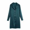 Emerald Green Satin Midi Long Sleeve Shirt Dress_6