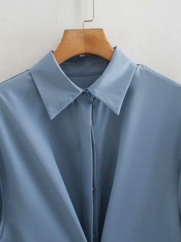 Evening Out Silky Icy Blue Shirt Dress - Image 3