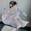 Flower Blossom Silky Blouse and Pleated Skirt Set_6