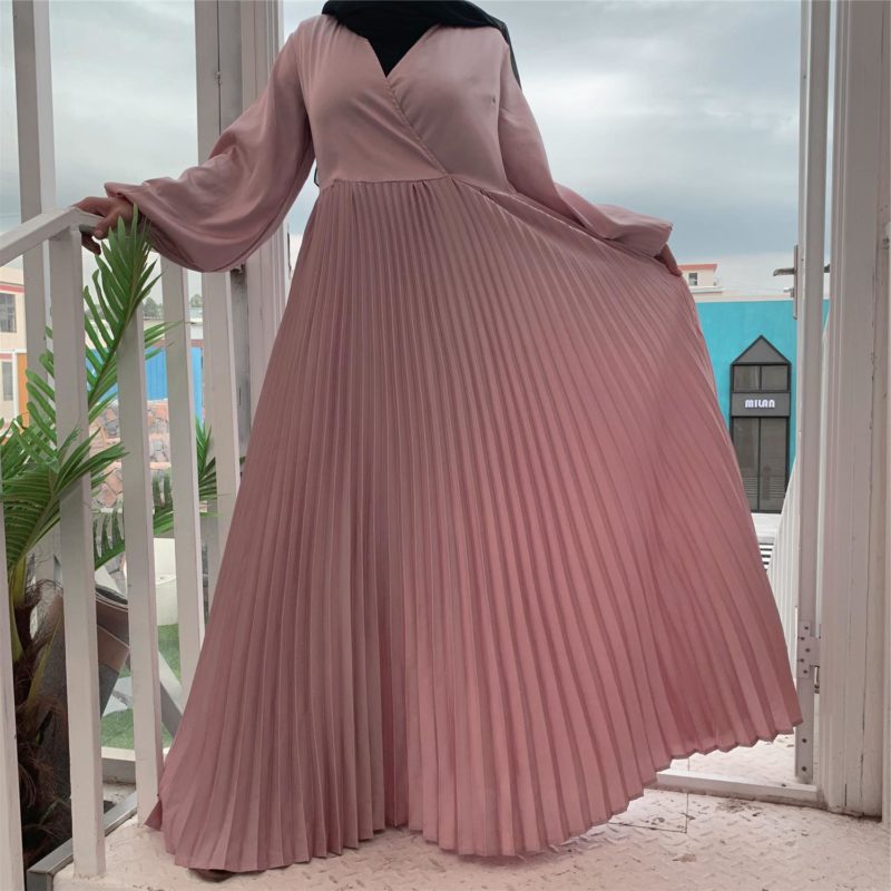 Long Sleeve Pleated Satin Maxi Dress | After Moda