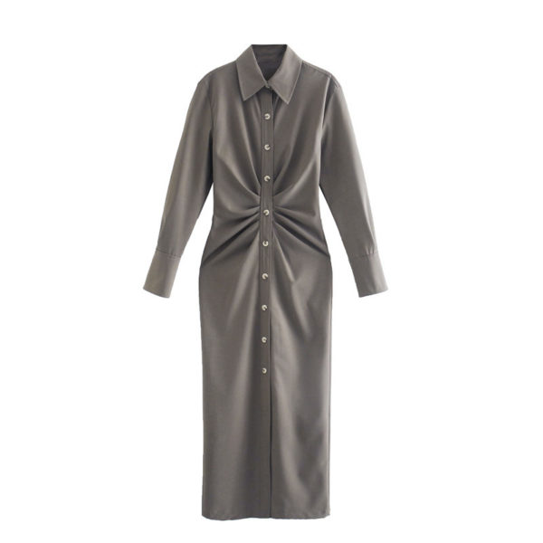 Long Sleeve Slim Fit Pleated Midi Dress_2_Main Featured