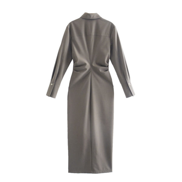 Long Sleeve Gathered Slim Fit Midi Dress - Image 2