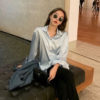 Loose Fit Korean Design Long Sleeve Satin Blouse_9