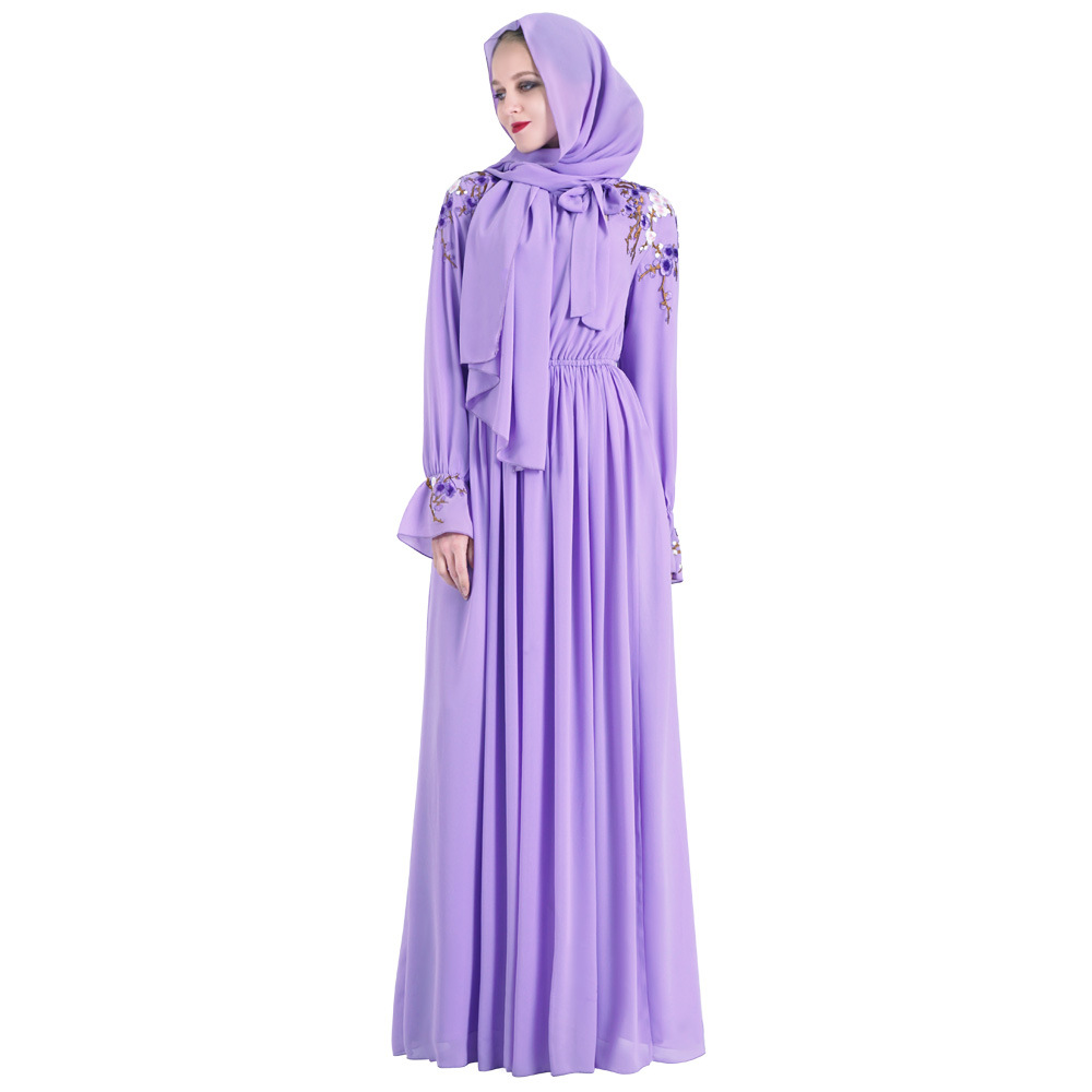 Lavender Floral Embroidery Long Sleeve Gown | After Moda