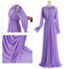 Lavender Floral Embroidery Long Sleeve Gown