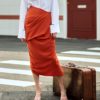 Orange Asymmetrical High Waist Skirt with Slit_10