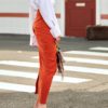 Orange Asymmetrical High Waist Skirt with Slit_11