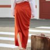 Orange Asymmetrical High Waist Skirt with Slit_12