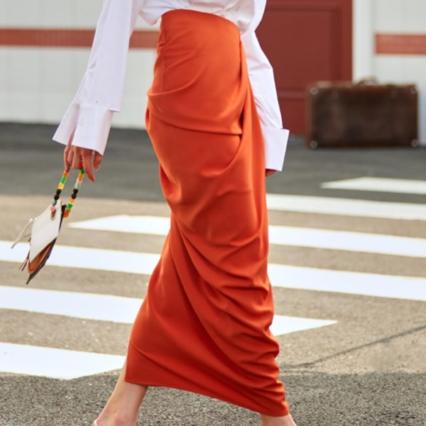 Orange Asymmetrical High Waist Skirt with Slit_14_MAIN