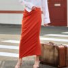 Orange Asymmetrical High Waist Skirt with Slit_7