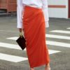 Orange Asymmetrical High Waist Skirt with Slit_9