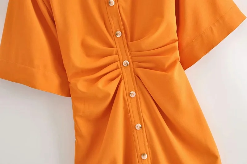 Orange Pleated Short Sleeve Midi Dress 11