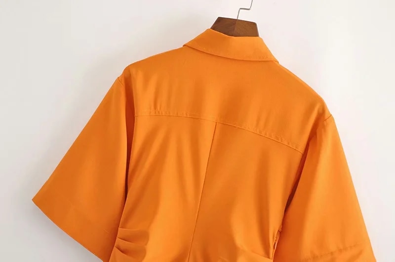 Orange Pleated Short Sleeve Midi Dress 13