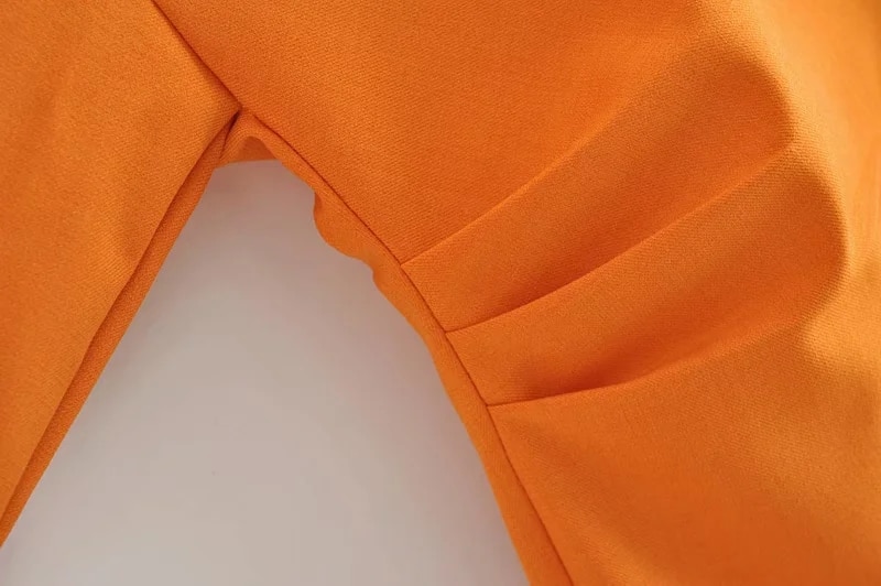 Orange Pleated Short Sleeve Midi Dress 4