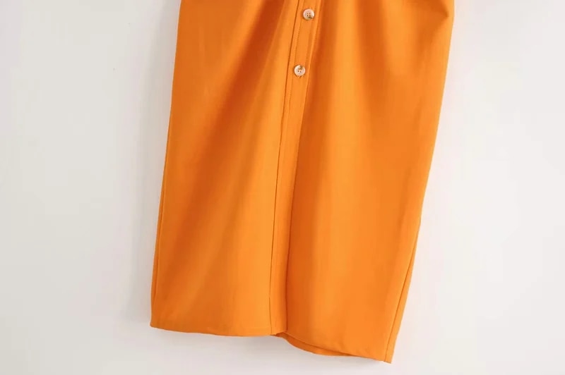 Orange Pleated Short Sleeve Midi Dress 5