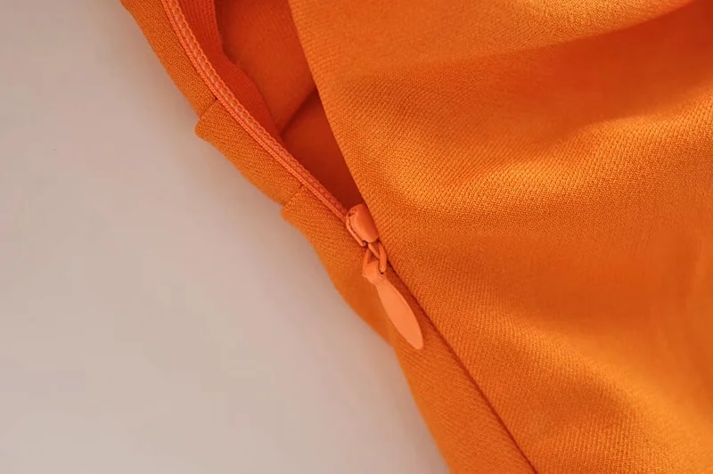 Orange Pleated Short Sleeve Midi Dress 6